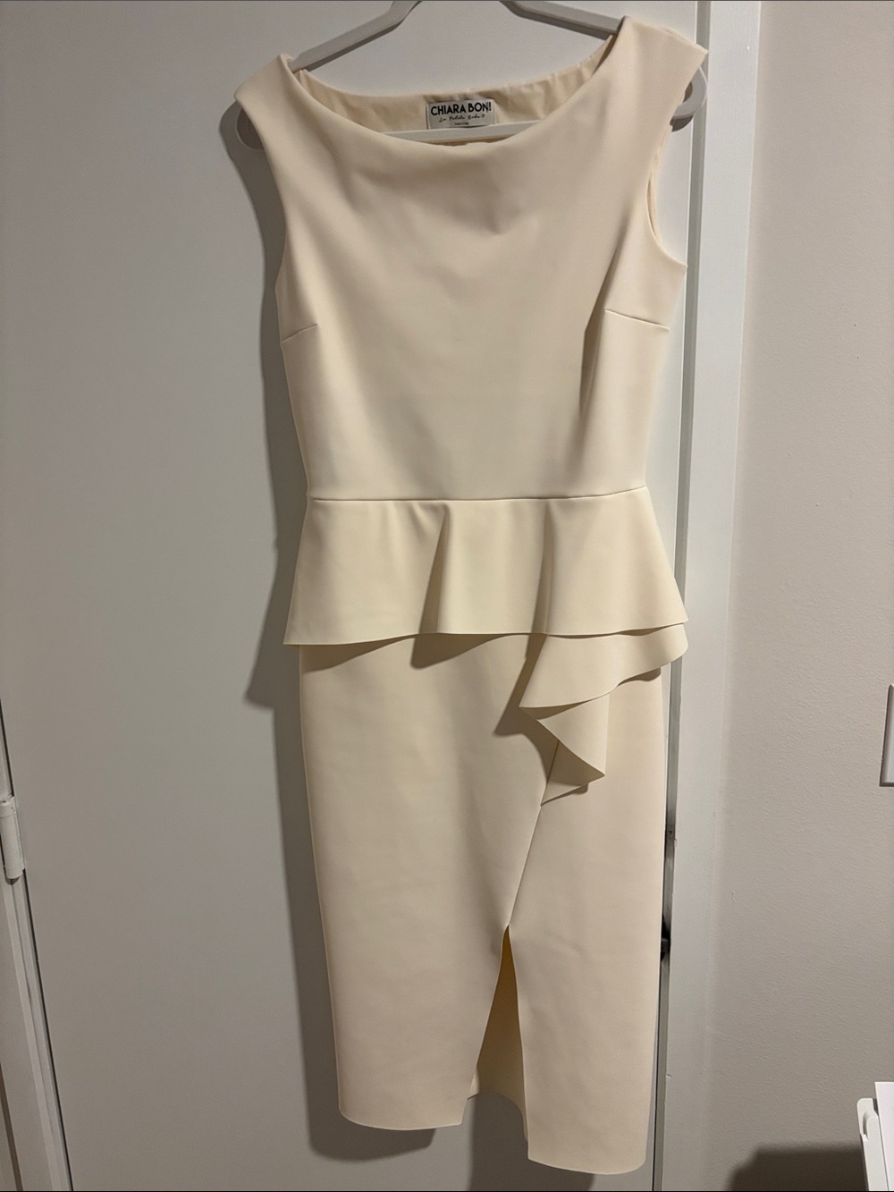 Chiara Boni Ivory Peplum Midi Dress